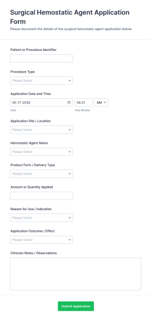 Surgical Hemostatic Agent Application Form Template