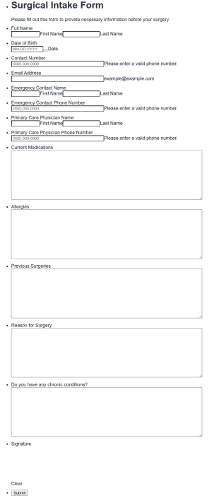 Surgical Intake Form Template