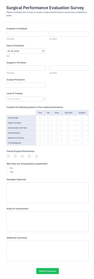 Surgical Performance Evaluation Survey Form Template