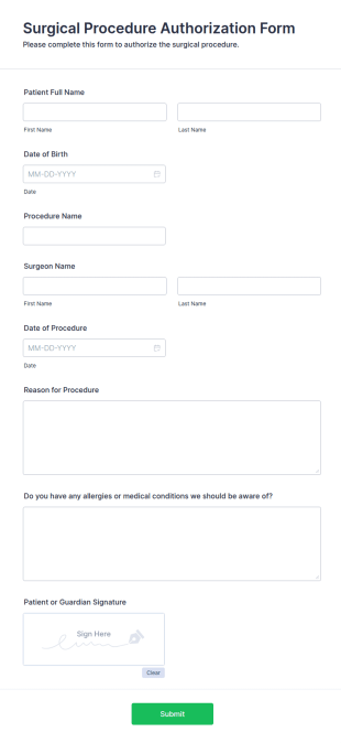 Surgical Procedure Authorization Form Template
