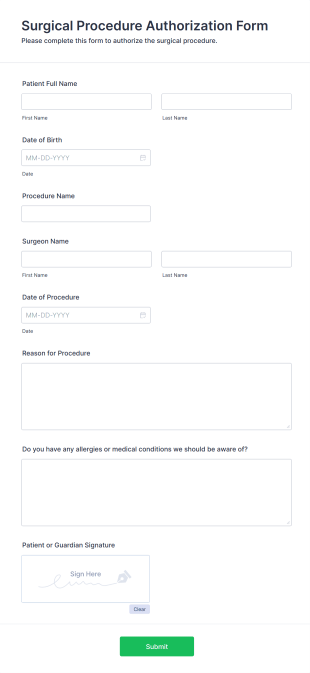 Surgical Procedure Authorization Form Form Template