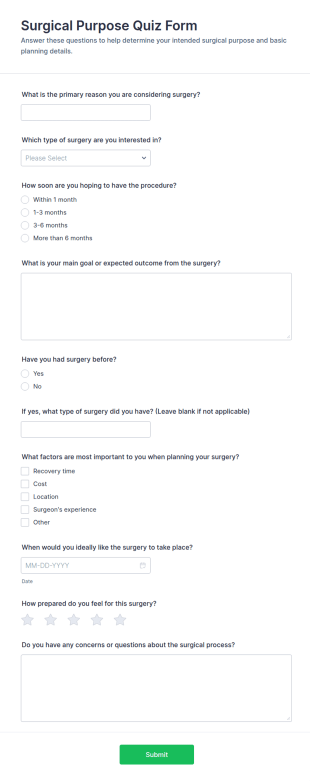 Surgical Purpose Quiz Form Template