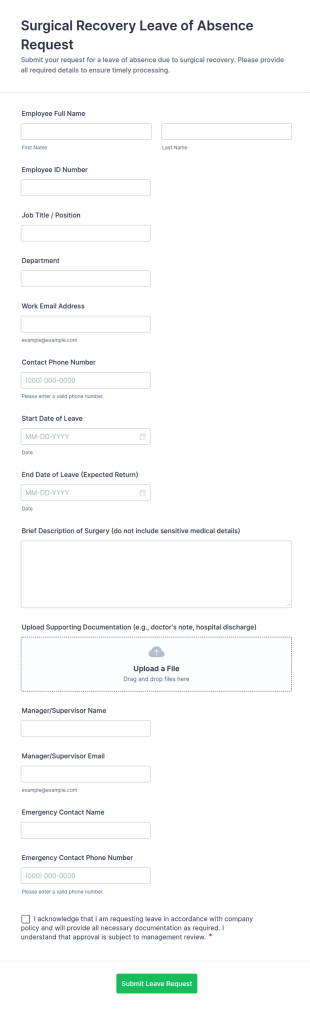 Surgical Recovery Leave Of Absence Request Form Template
