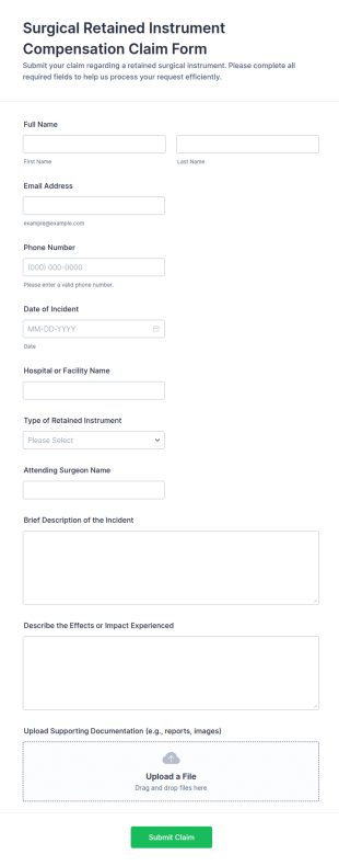 Surgical Retained Instrument Compensation Claim Form Template