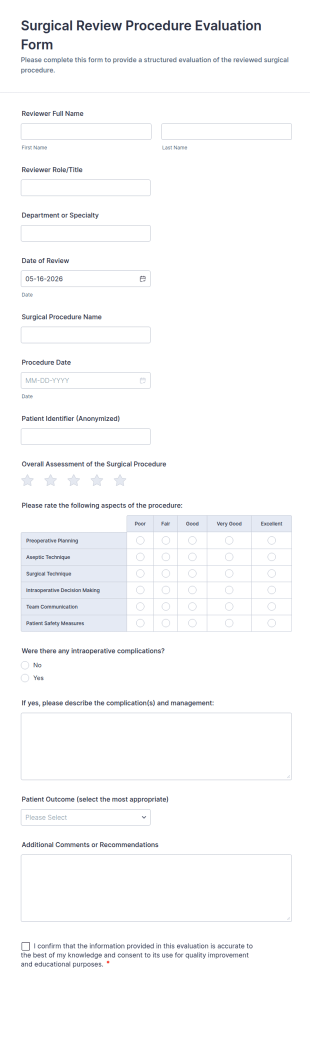 Surgical Review Procedure Evaluation Form Template
