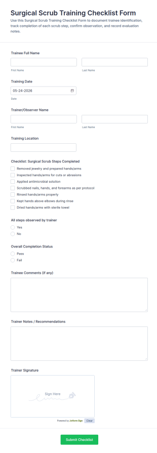 Surgical Scrub Training Checklist Form Template