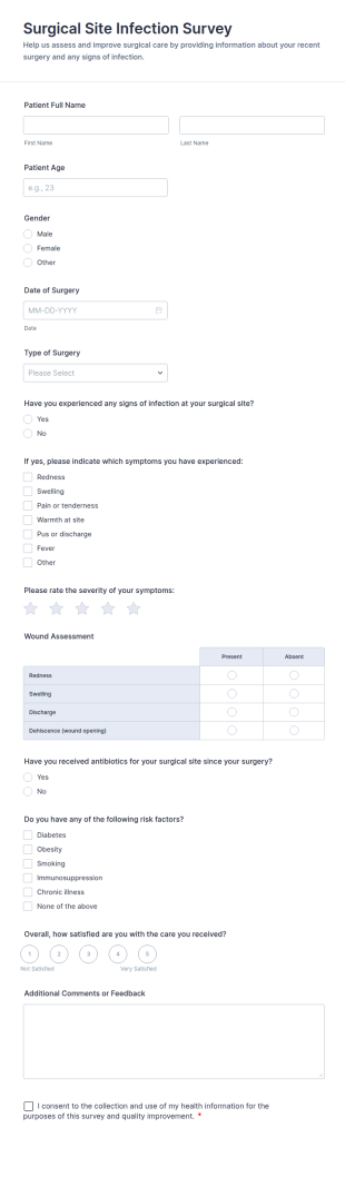 Surgical Site Infection Survey Form Template