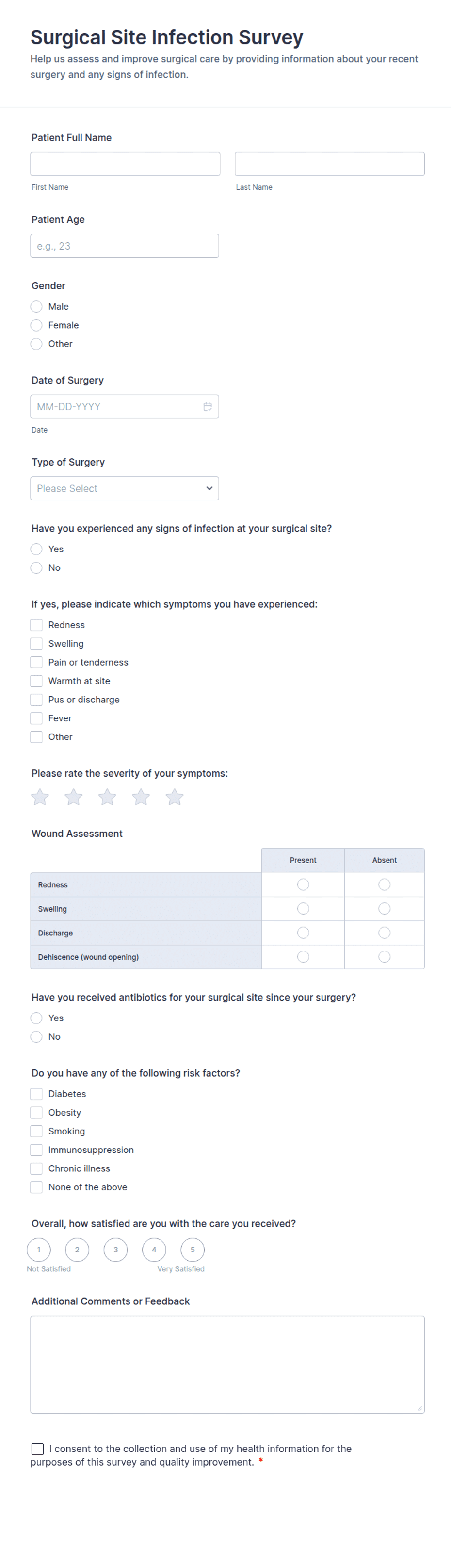 Surgical Site Infection Survey Form Template | Jotform