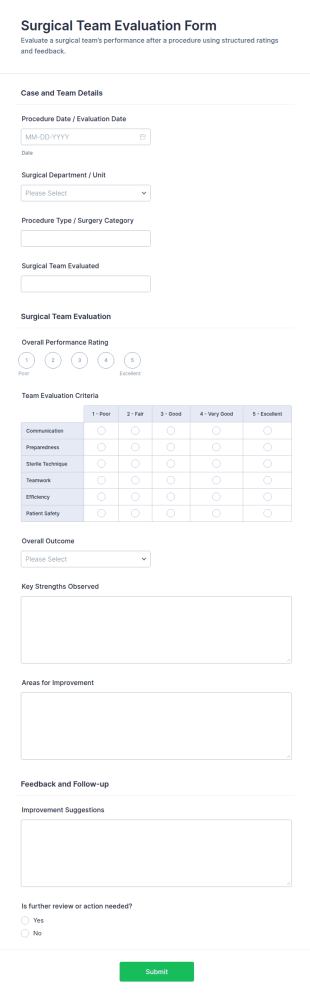 Surgical Team Evaluation Form Template
