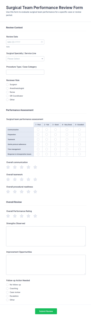 Surgical Team Performance Review Form Template