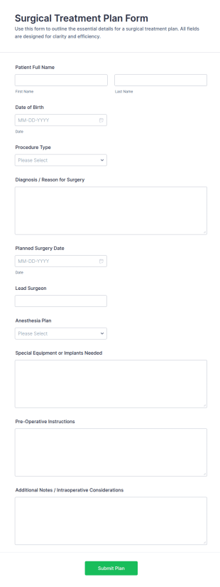 Surgical Treatment Plan Form Template