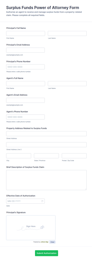Surplus Funds Power Of Attorney Form Template