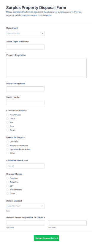Surplus Property Disposal Form Template
