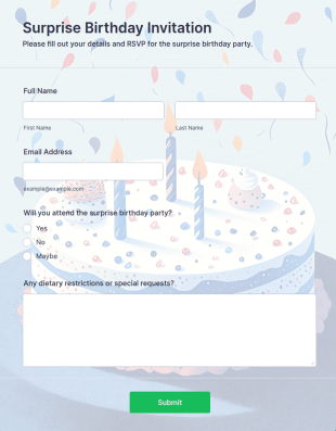 Surprise Birthday Invitation Form Template