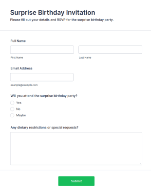 Surprise Birthday Invitation Form Template
