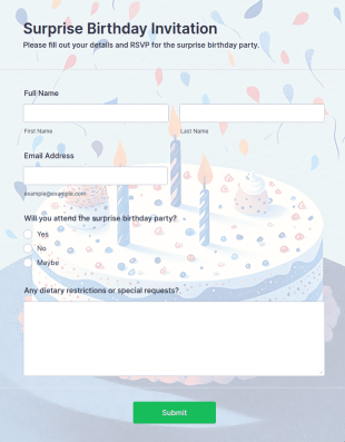 Surprise Birthday Invitation Form Template