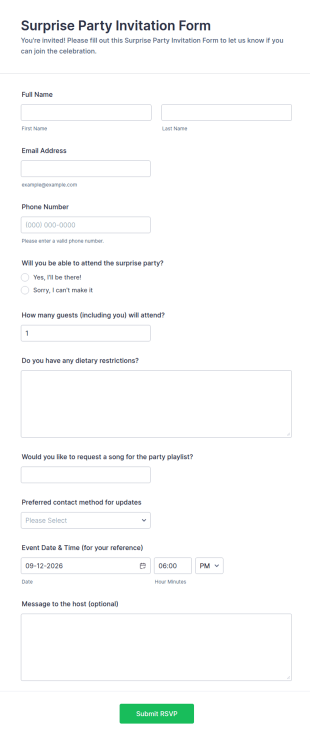 Surprise Party Invitation Form Template