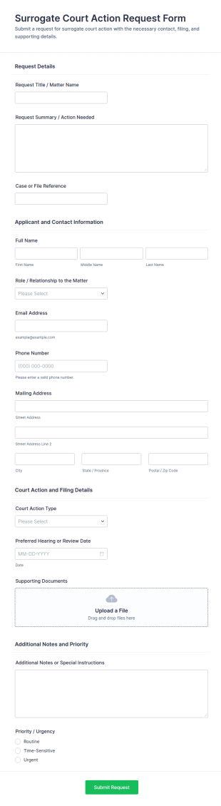 Surrogate Court Action Request Form Template