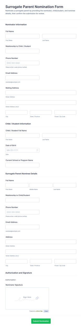 Surrogate Parent Nomination Form Template