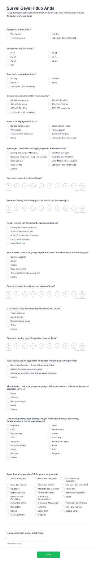 Survei Gaya Hidup Anda Form Template