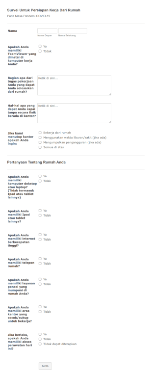 Survei Untuk Persiapan Kerja Dari Rumah Saat Pandemi Covid 19