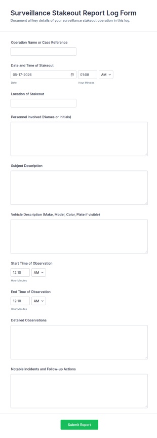Surveillance Stakeout Report Log Form Template