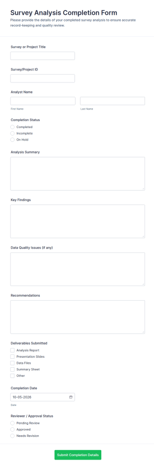 Survey Analysis Completion Form Template