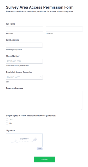 Survey Area Access Permission Form Template