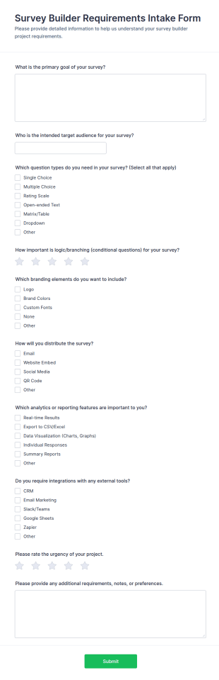 Survey Builder Requirements Intake Form Template