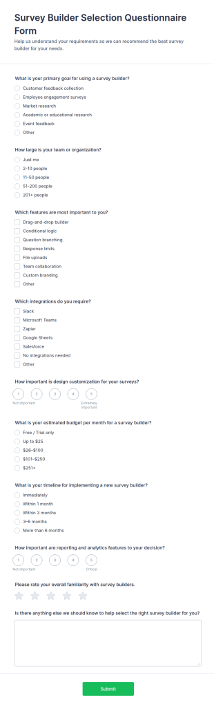 Survey Builder Selection Form Template