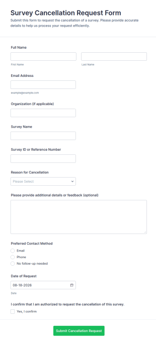 Survey Cancellation Request Form Template