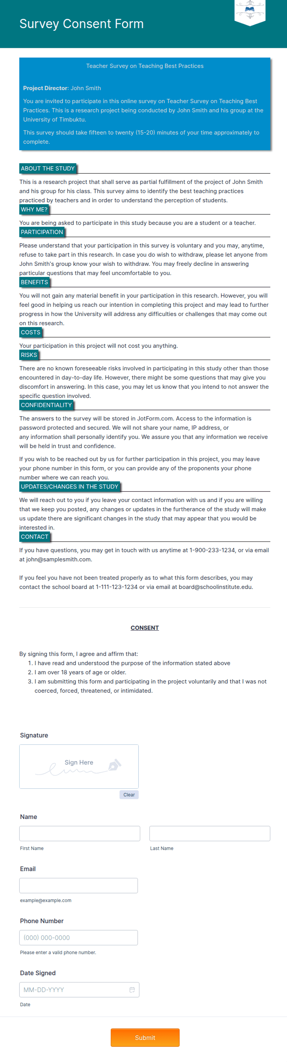 Survey Consent Form Template | Jotform
