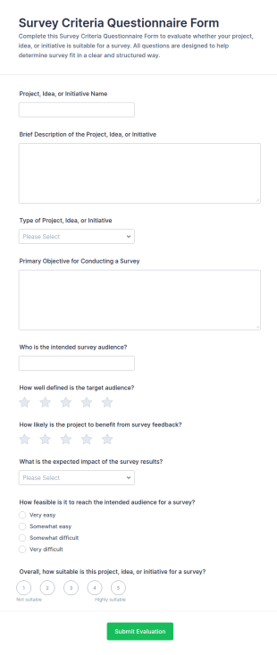 Survey Criteria Questionnaire Form Template