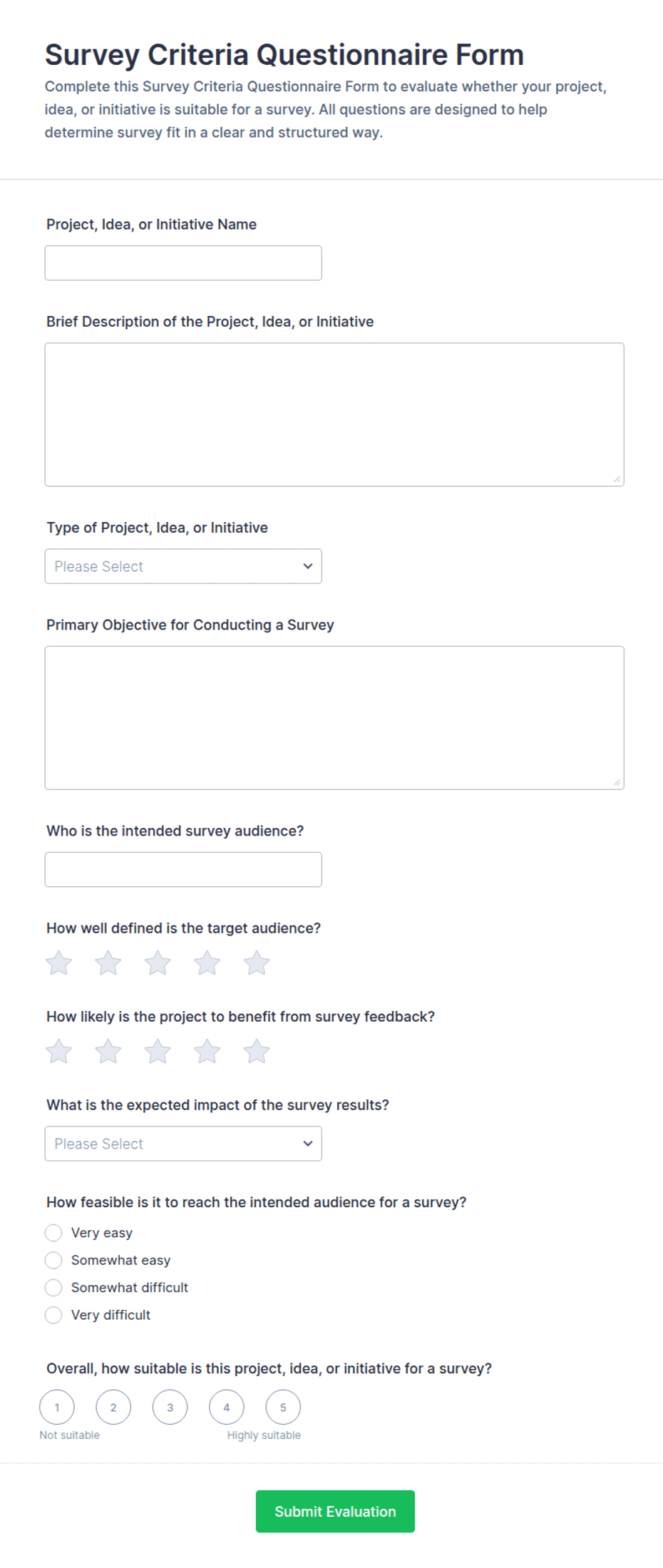 Survey Criteria Questionnaire Form Template | Jotform