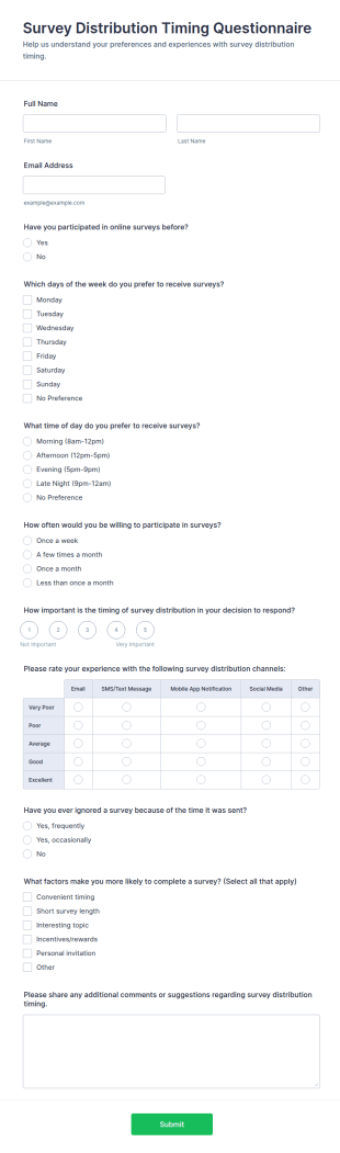 Survey Distribution Timing Questionnaire Form Template