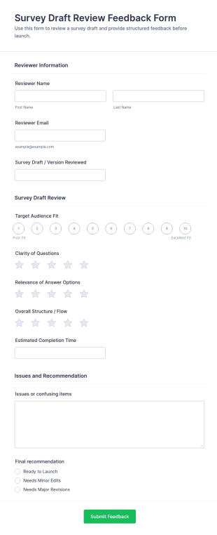 Survey Draft Review Feedback Form Template