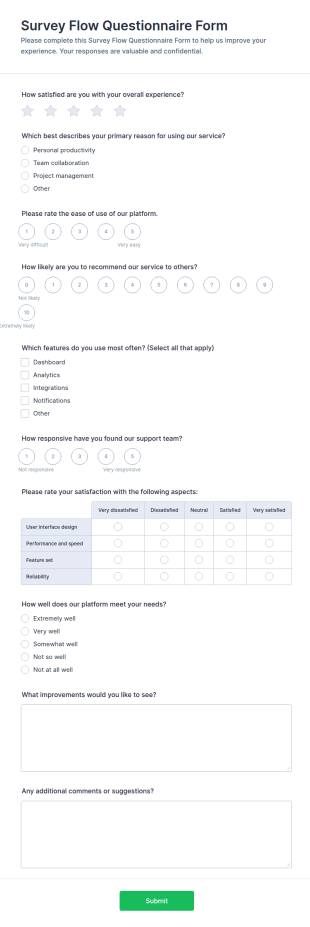 Survey Flow Questionnaire Form Template