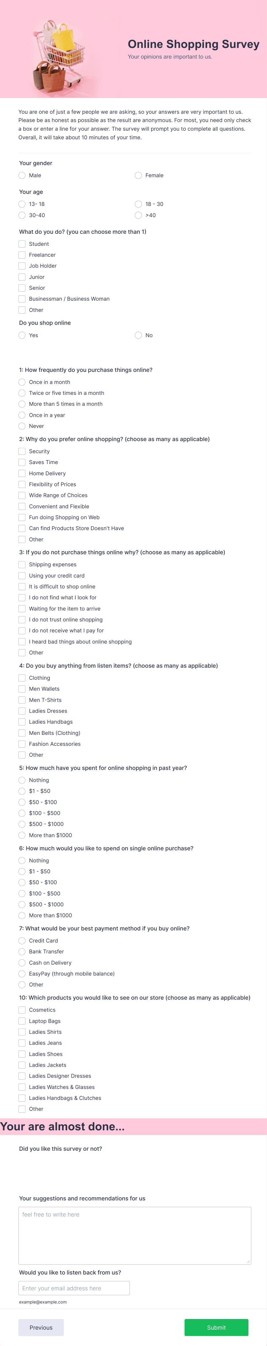 Online Shopping Survey Form Template | Jotform