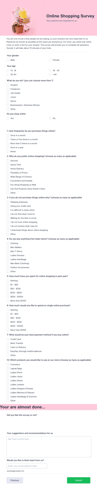 Online Shopping Survey Form Template