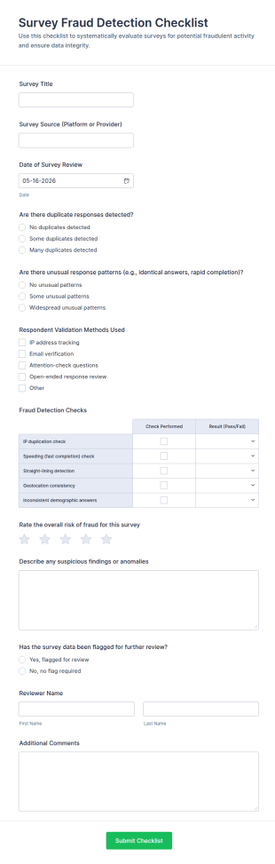 Survey Fraud Detection Checklist Form Template
