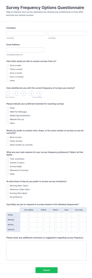 Survey Frequency Options Questionnaire Form Template