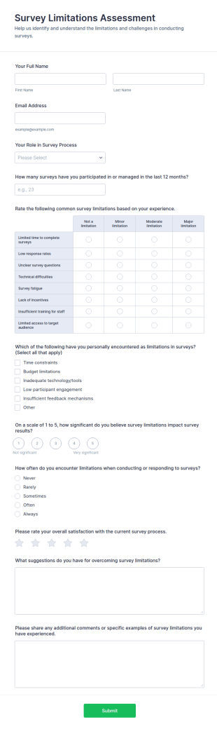 Survey Limitations Assessment Form Template