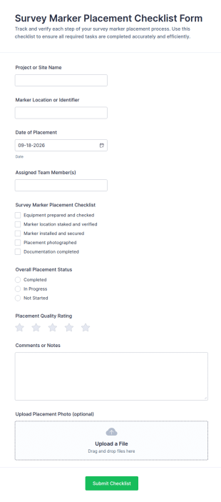 Survey Marker Placement Checklist Form Template