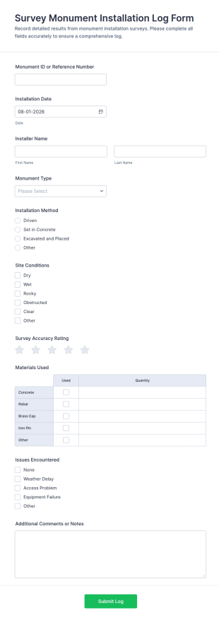 Survey Monument Installation Log Form Template