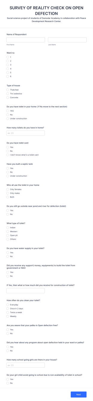 Survey Of Reality Check On Open Defection (Nepal) Form Template