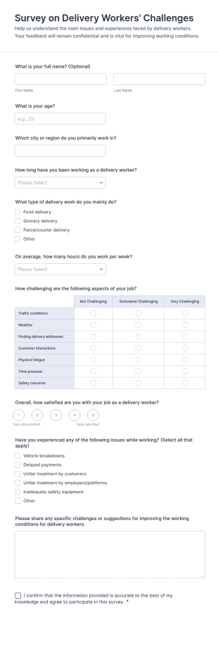 Survey On Delivery Workers' Challenges Form Template