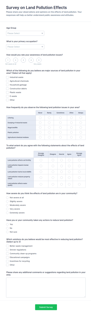 Land Pollution Effects Survey Form Template