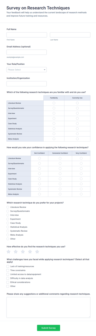 Survey On Research Techniques Form Template