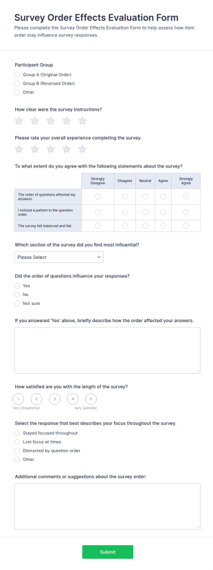 Survey Order Effects Evaluation Form Template