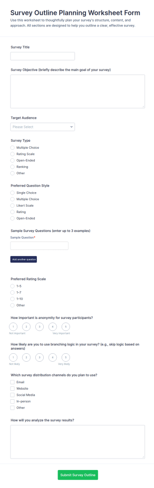 Survey Outline Planning Worksheet Form Template